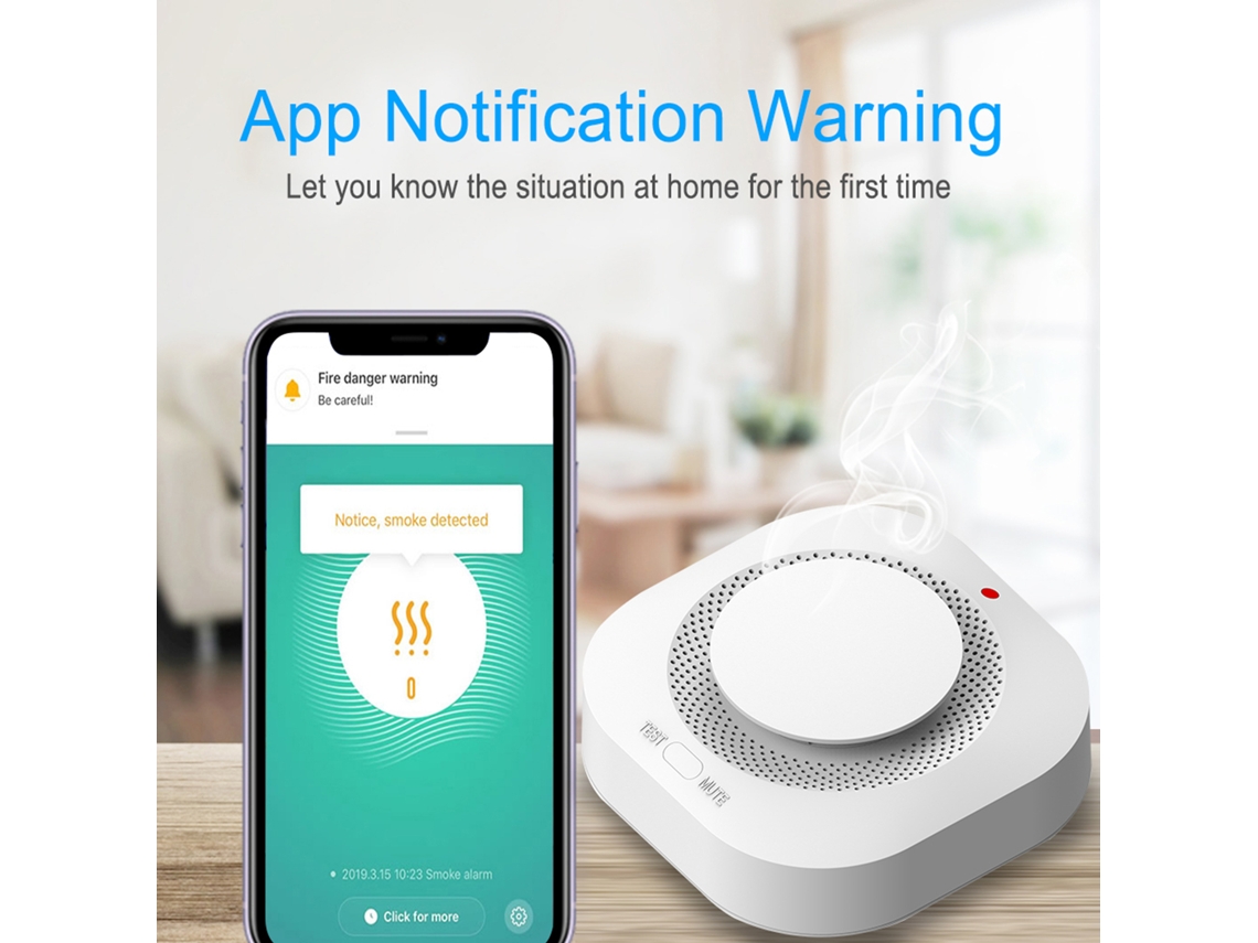 Detector De Humo Inalámbrico Tuya, Sensor Fotoeléctrico De 360°, Alarma 90 Db, Para El Hogar, Hoteles Y Fábricas.