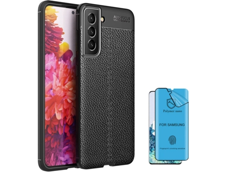 Funda + Protector de Pantalla Samsung S22 Plus Rugged Leather Negro