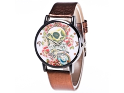 Reloj De Cuarzo Con Correa De Cuero Pu Dial Redondo Patrón Calavera Unisex Café