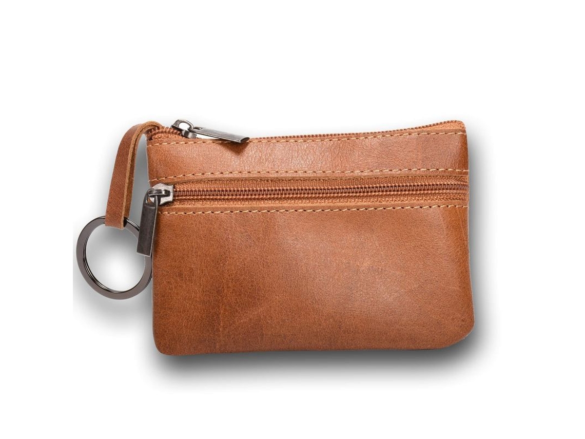 Monedero De Cuero Genuino Para Hombre Y Mujer Con Cremallera Bolsa Delgada De Cuero Con Dos Bolsillos Y Llavero