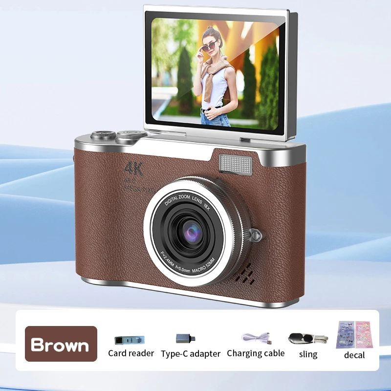 Cámara Digital (marrón) 4k De 48 Mp, Recargable, Pantalla De 2,4 Pulgadas, Ideal Para Principiantes.