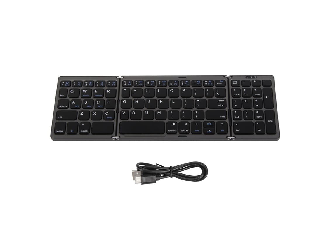 Teclado Bluetooth Triplo Plegável Com Conexão Múltipla Para Laptop Tablet Telefone Cinza E Preto