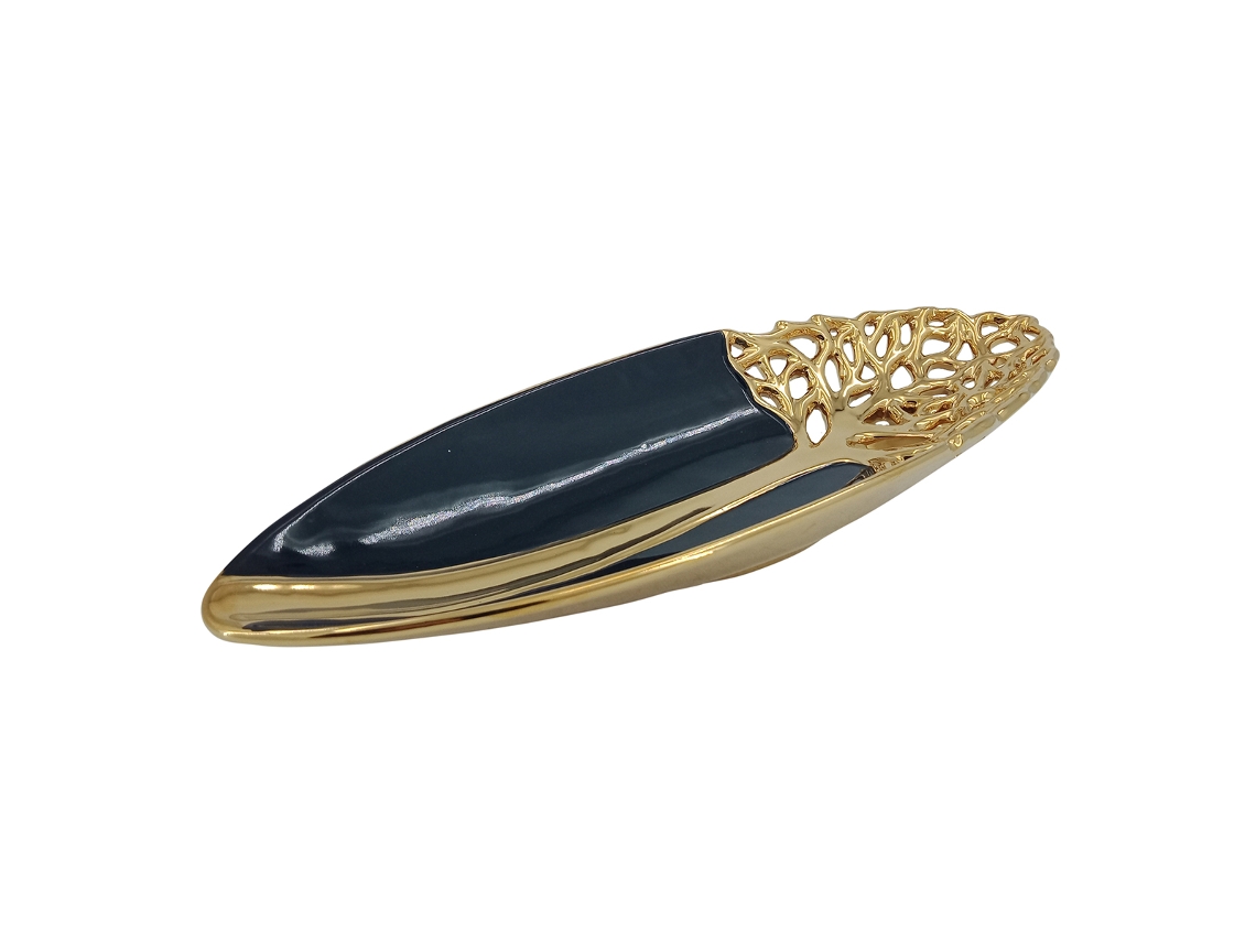 Plato Jarrones Y Portavelas Plato Negro 5x36x12cm BY SIGRIS