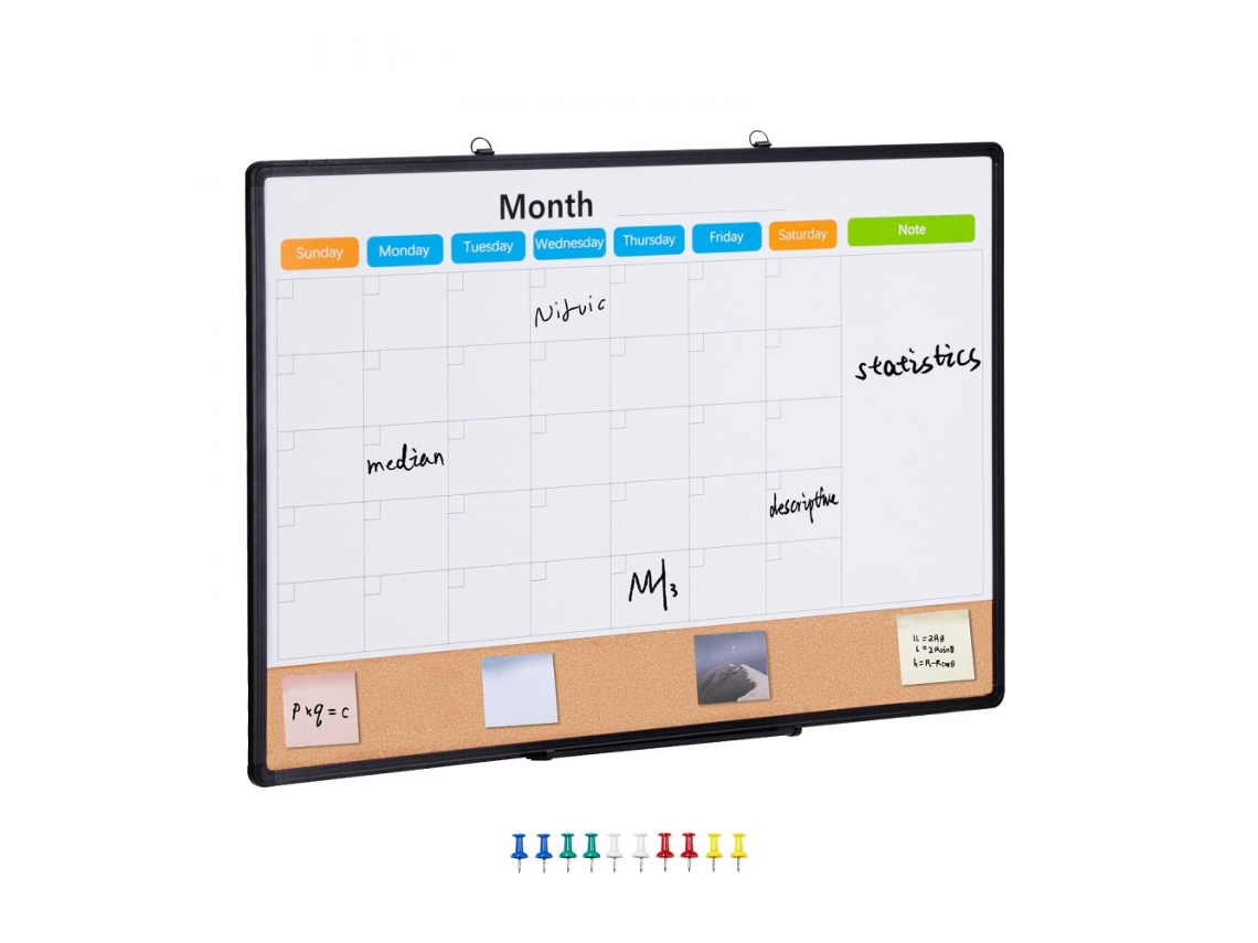 Pizarra Multifuncional 60x90cm con Corcho, Calendario y Zona de Notas Tekmaquinas
