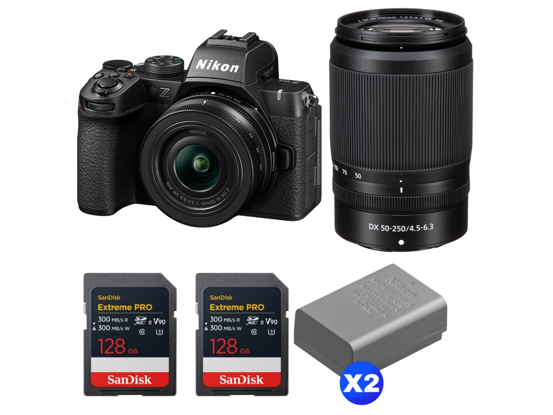 Nikon Z50 Ii + 16-50mm + 50-250mm + 2 Sandisk 128gb Extreme Pro Uhs-ii Sdxc + 2 Nikon En-el25a + Ebook “20 Consejos Para Fotos Que Impactan”