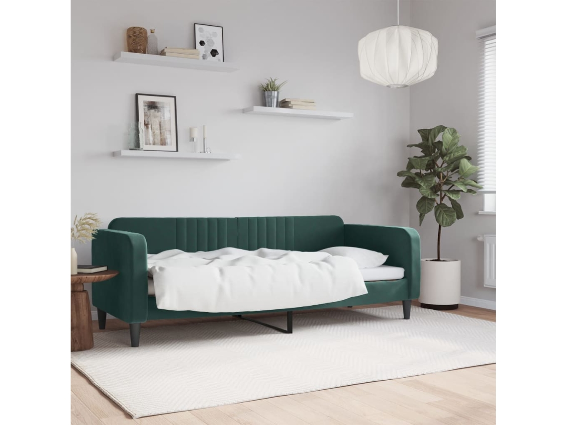 Sofá Cama Sin Colchón Terciopelo Verde Oscuro 80x200 Cm