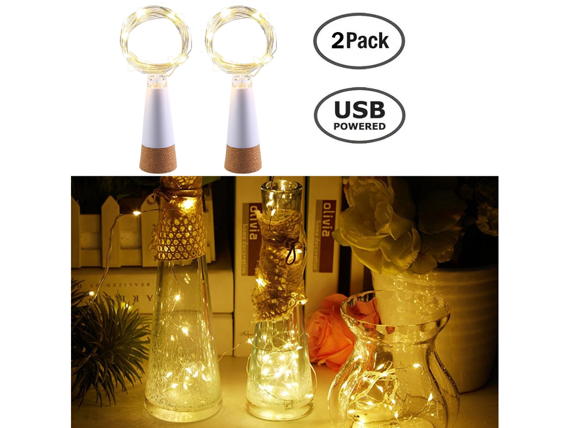 2026 2 unidades Luces de corcho para botellas Guirnalda de luces LED recargables por USB Mini luces de hadas para botellas
