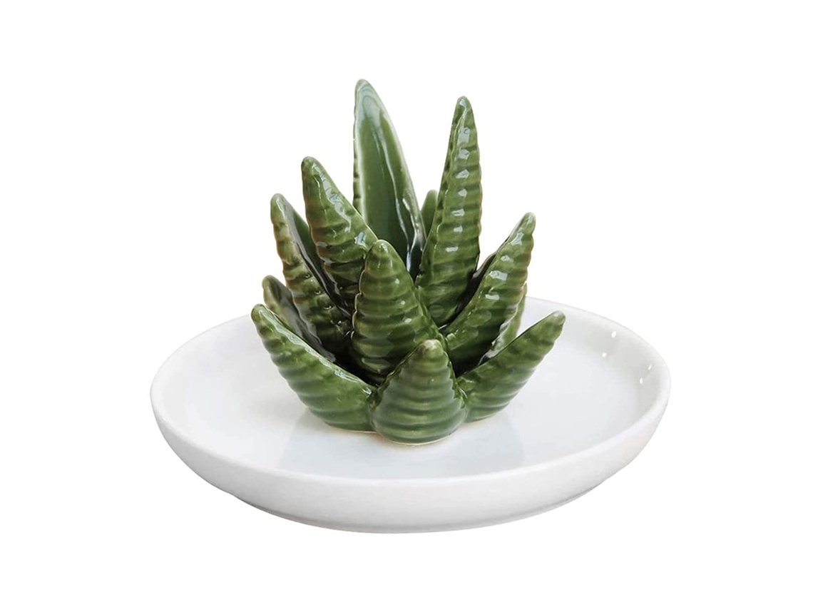 Porta anillos de cerámica, regalo de joyería de aloe vera para mujeres