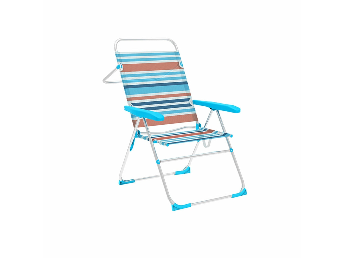 Marbueno Silla Plegable 5 Posiciones Aluminio Rayas Naranjas Y Azules Playa Y Piscina 59x61x97 Cm 10464