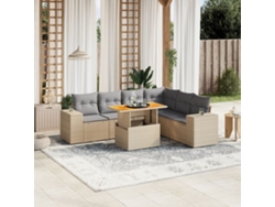 Conjunto de 7 sofás de jardín con cojines de mimbre beige de Dkd Home Decor