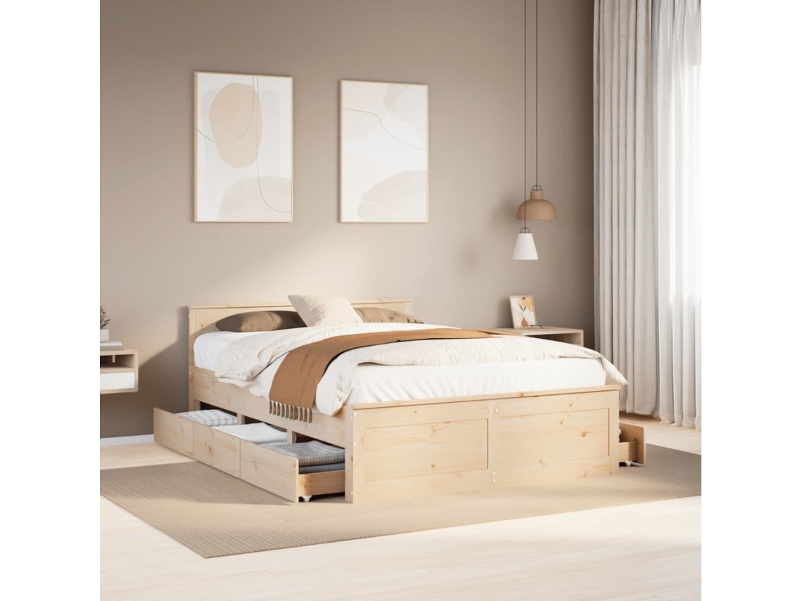 Cama Con Cabecero Sin Colchón Madera Maciza De Pino 160x200 Cm