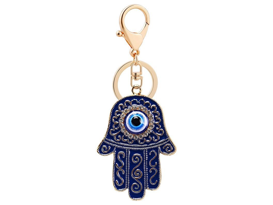 Llavero de cristal con ojo griego 2026rebe, llavero para coche con ojo griego para mujer con la mano de Fátima (azul)