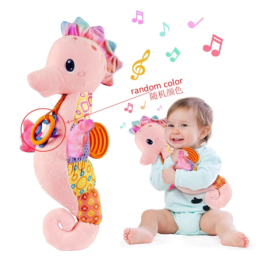 (rosa) Juguete De Peluche Musical De Caballito De Mar Para Bebé Con Sonajero, Suave