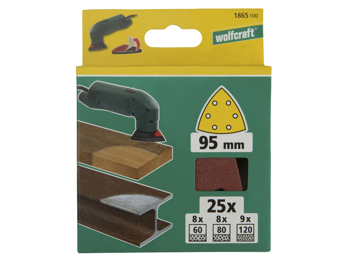 Wolfcraft 1865100 - 1 Juego De Hojas Abrasivas Adhesivas De 25 Piezas Delta, 95 Mm