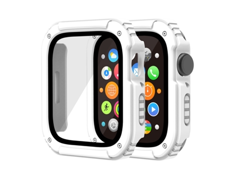 Funda protectora de película de vidrio templado de pantalla 2 en 1 para Apple Watch Series 6/5/4 / SE 44 mm (blanco)