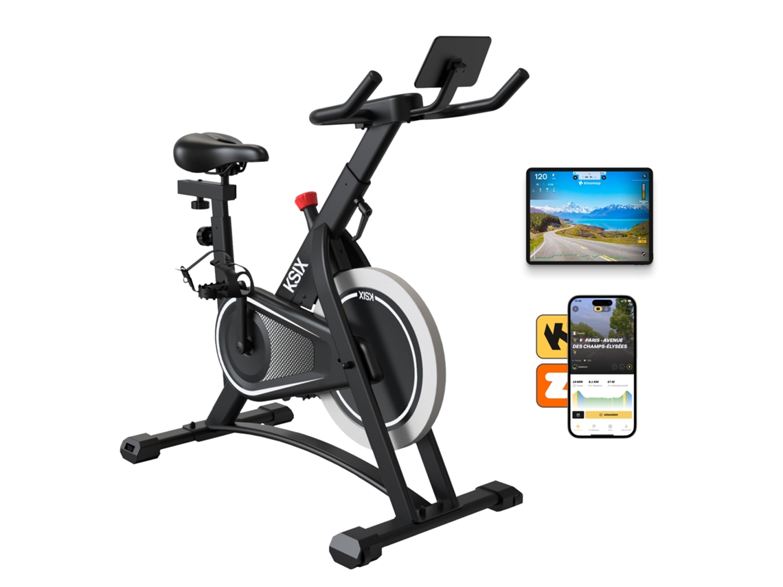 Bicicleta Estática Indoor Ksix Kb01, Soporte Tablet Y Smart Phone, Ajustable, Compatible Apps Kinomap Y Zwift, Negro