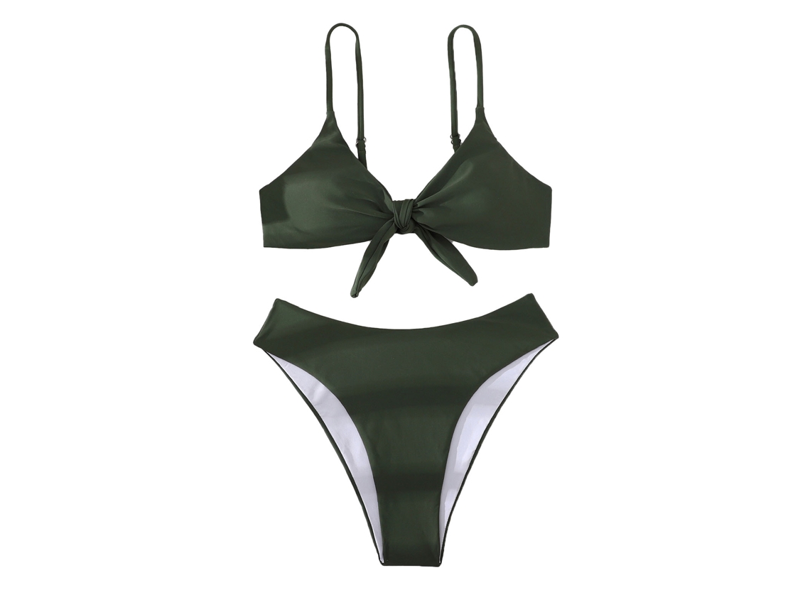 Bikini verde de un solo color para fiesta en la piscina Od S