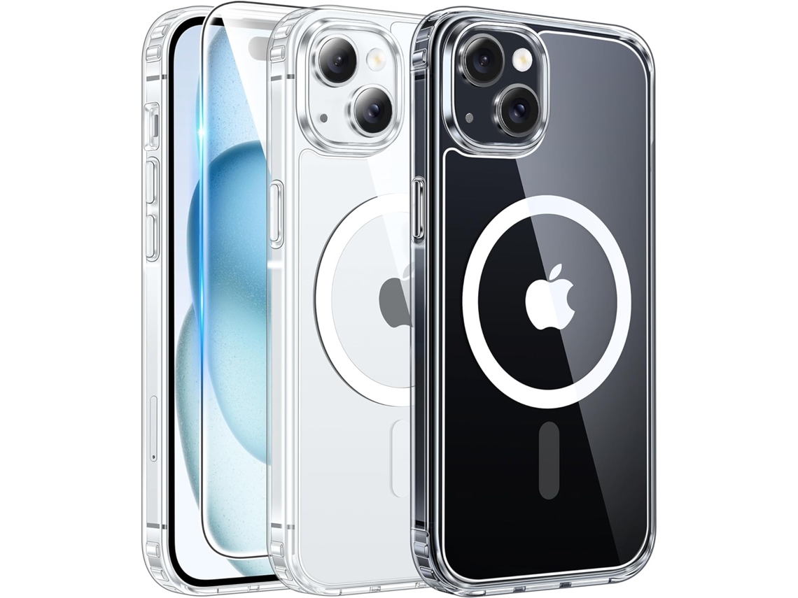 Juego de 3 fundas magnéticas transparentes para iPhone 15/14/13 de 6,1 pulgadas - Resistentes y protectoras - AEUZWR