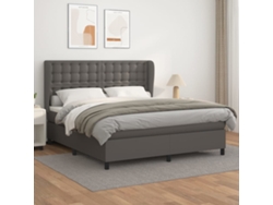 Cama Box Spring Con Colchón Cuero Sintético Gris 180x200 Cm
