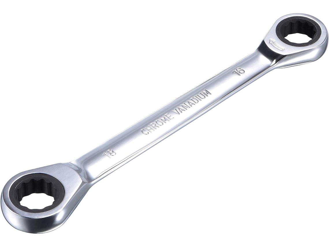 Llave De Carraca De Doble Extremo (16 Mm X 18 Mm) Métrica, 72 Dientes, 12 Puntas, Cr-v.
