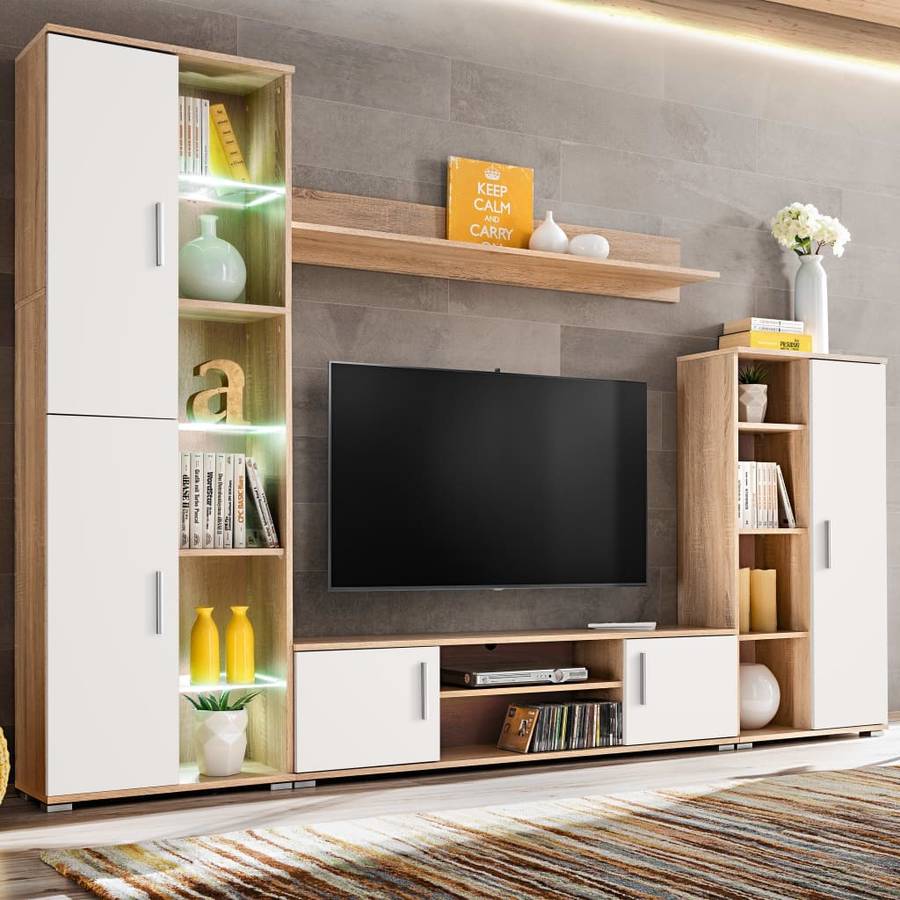 Unidad de Pared para TV VIDAXL Luz LED 246030 (260 x 30 x 180 cm - Madera Contrachapada - Marrón)
