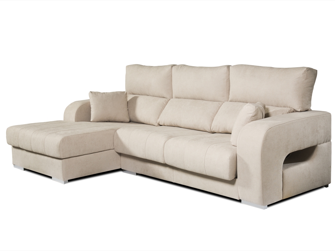 Chaiselongue Diamante de Tela Izquierda Color Beige 3 plazas 284x160x102