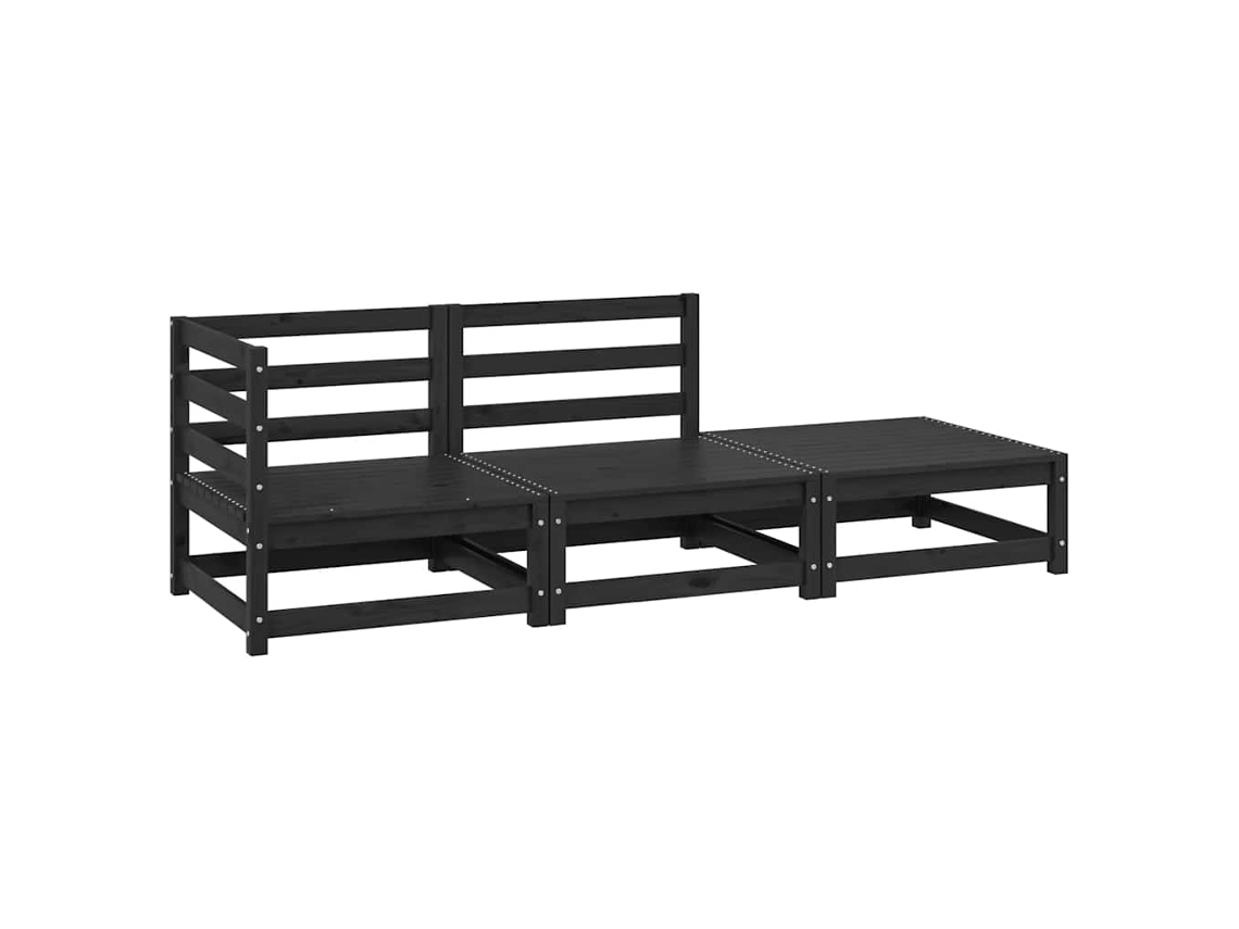 Conjunto 3 de muebles de jardín VIDAXL negro madera maciza de pino