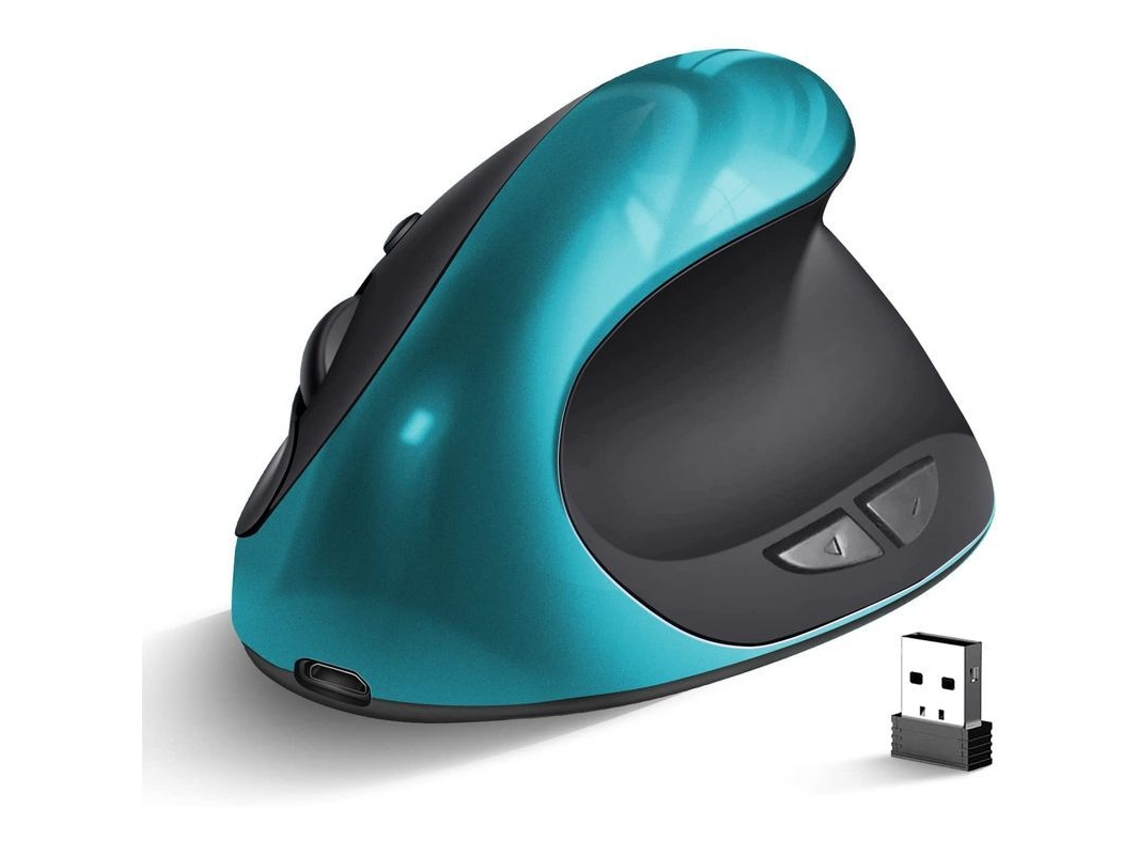 Ratón Inalámbrico Vertical Ergonómico Recargable, Con Sensibilidad Ajustable De 800/1200/1600 Dpi, 6 Botones Para Portátil, Color Azul.