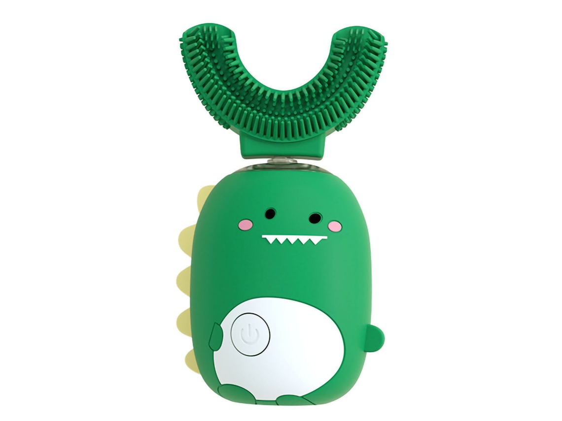 Cepillo De Dientes Eléctrico Infantil En Forma De U Con Diseño De Dinosaurio De Dibujos Animados, Ipx7, Automático, Verde.