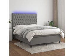 Cama box spring colchón y luces LED tela gris oscuro 140x200 cm