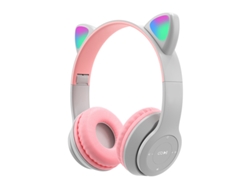 (p47m Gris) Auriculares Inalámbricos Con Orejas De Gato, Plegables, Con Linterna Led, Auriculares Bluetooth