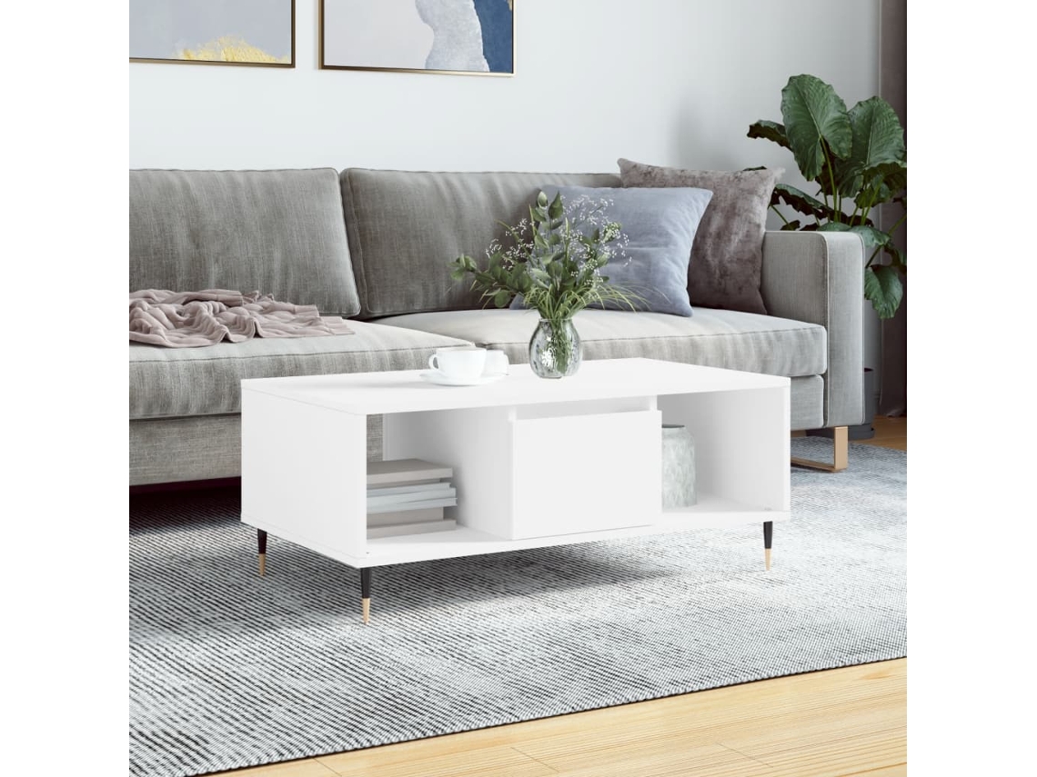 Mesa De Centro Madera Contrachapada Blanco 90x50x36,5 Cm