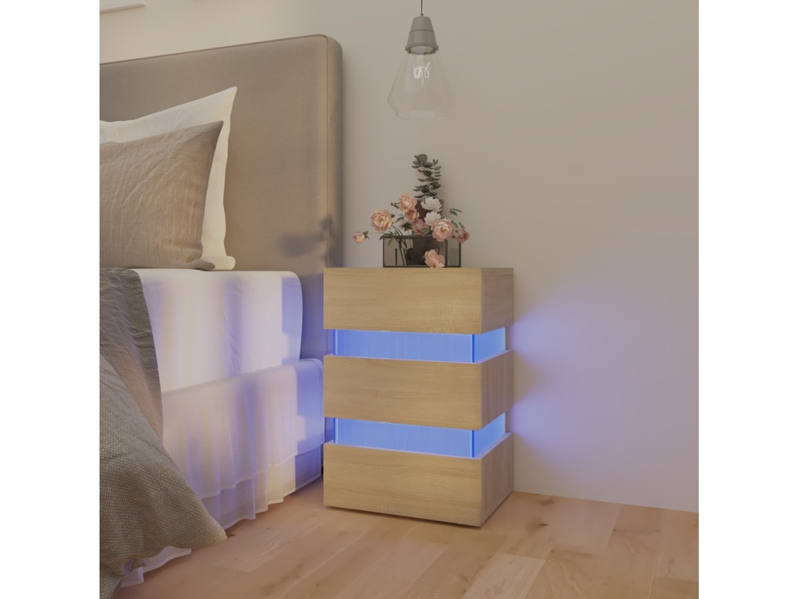 Mesita de Noche con Leds Derivados de Madera Roble Sonoma
