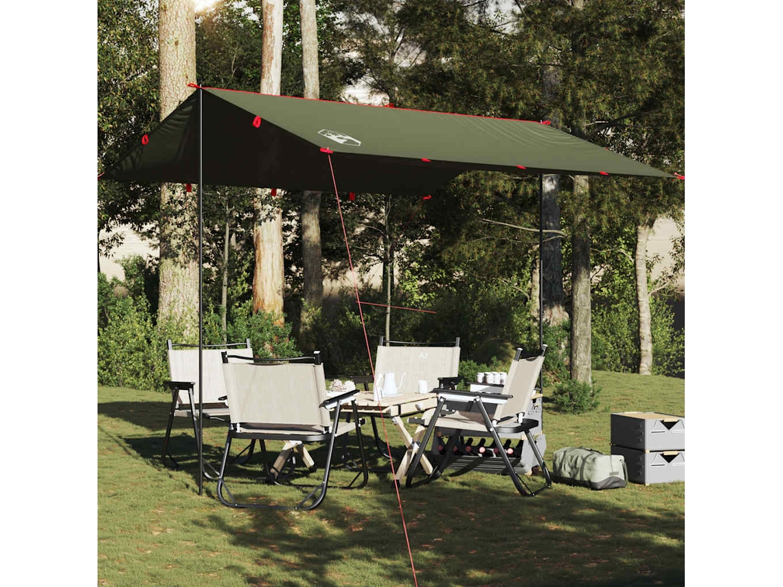 Lona de camping impermeable de 306x306 cm, color verde oliva.