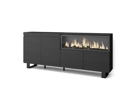 Aparadores para salón, 210, 4 Puertas, Chimenea eléctrica XXL, Diseño industrial, Negro SKRAUT HOME