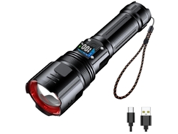 Linternas de alto lúmenes Linterna recargable de 200.000 lúmenes con pantalla de potencia digital Zoom Linterna táctica 4 modos Negro YEMAESRE