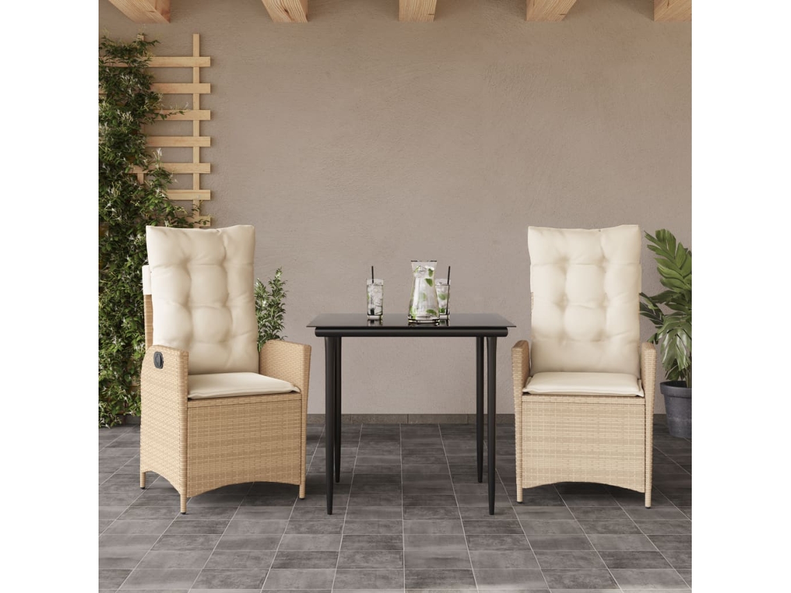 Juego de comedor de jardín de 3 piezas con cojines de mimbre beige de DKD Home Decor