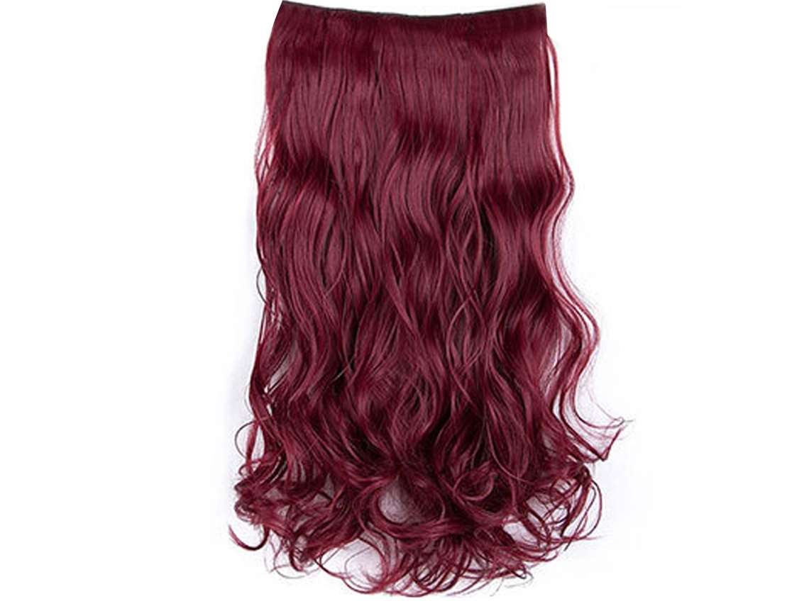 Extensión De Pelo Ondulado Rizado Mate Sintético 23.6in Con 6 Clips Para Mujer Rojo Vino