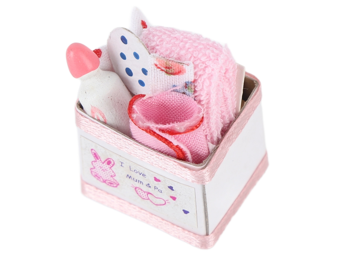Bonita Caja De Juguetes Miniatura Rosa Para Bebé Con Accesorios Para Casa De Muñecas 1/12
