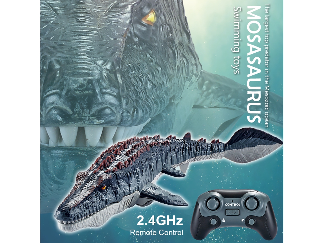 Barco de dinosaurio RC con forma de Mosasaurio, juguete acuático interactivo con control remoto de 2,4 G para piscina, regalo divertido para niños.
