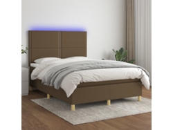 Cama Box Spring Colchón Luces Led Tela Marrón Oscuro 140x190 Cm