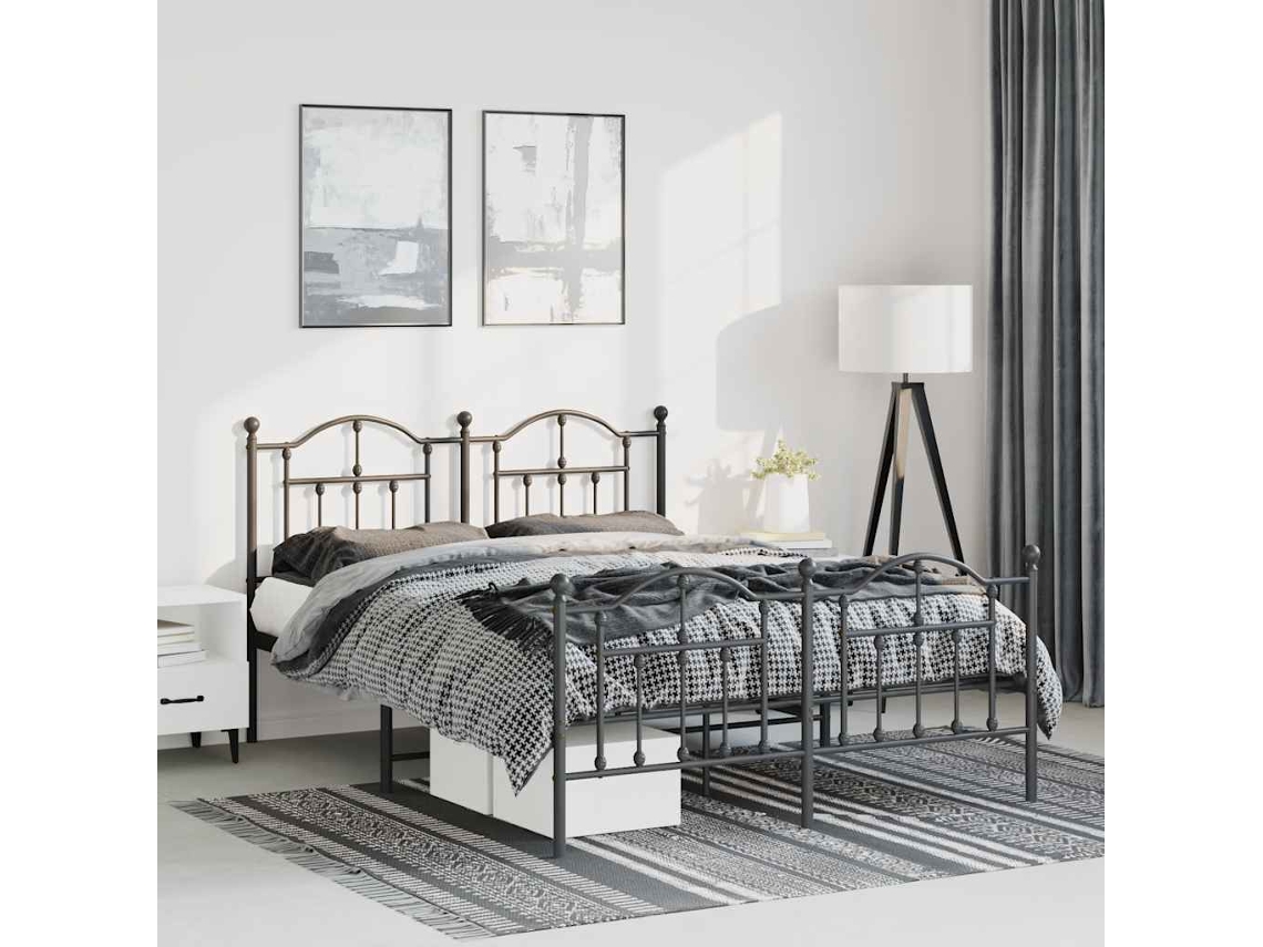 Estructura Cama Sin Colchón Con Estribo Metal Negro 135x190 Cm