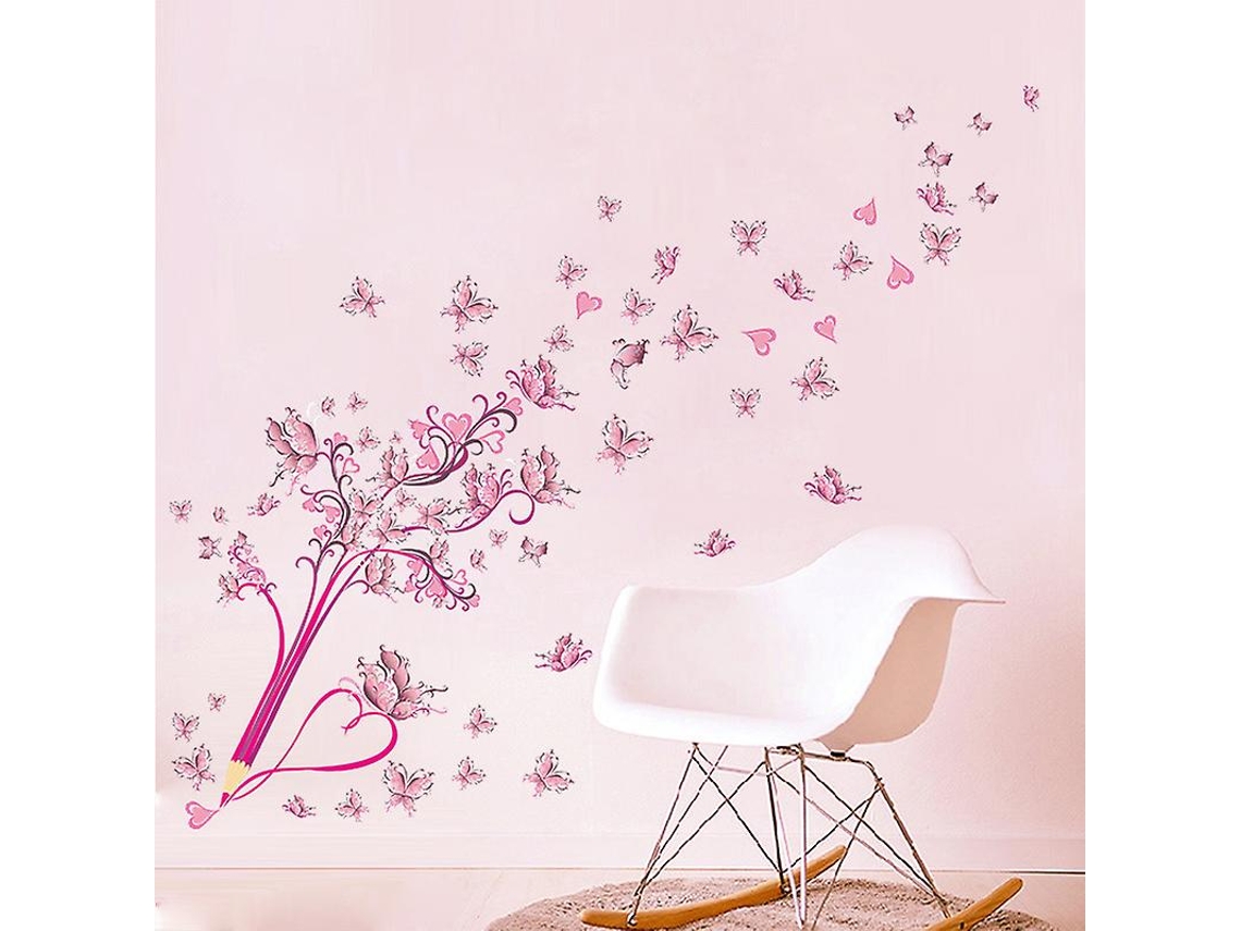 Omni-adhesivos De Pared Mariposas Rosadas En Lápiz, Decoración Para Salón Dormitorio Oficina Cocina