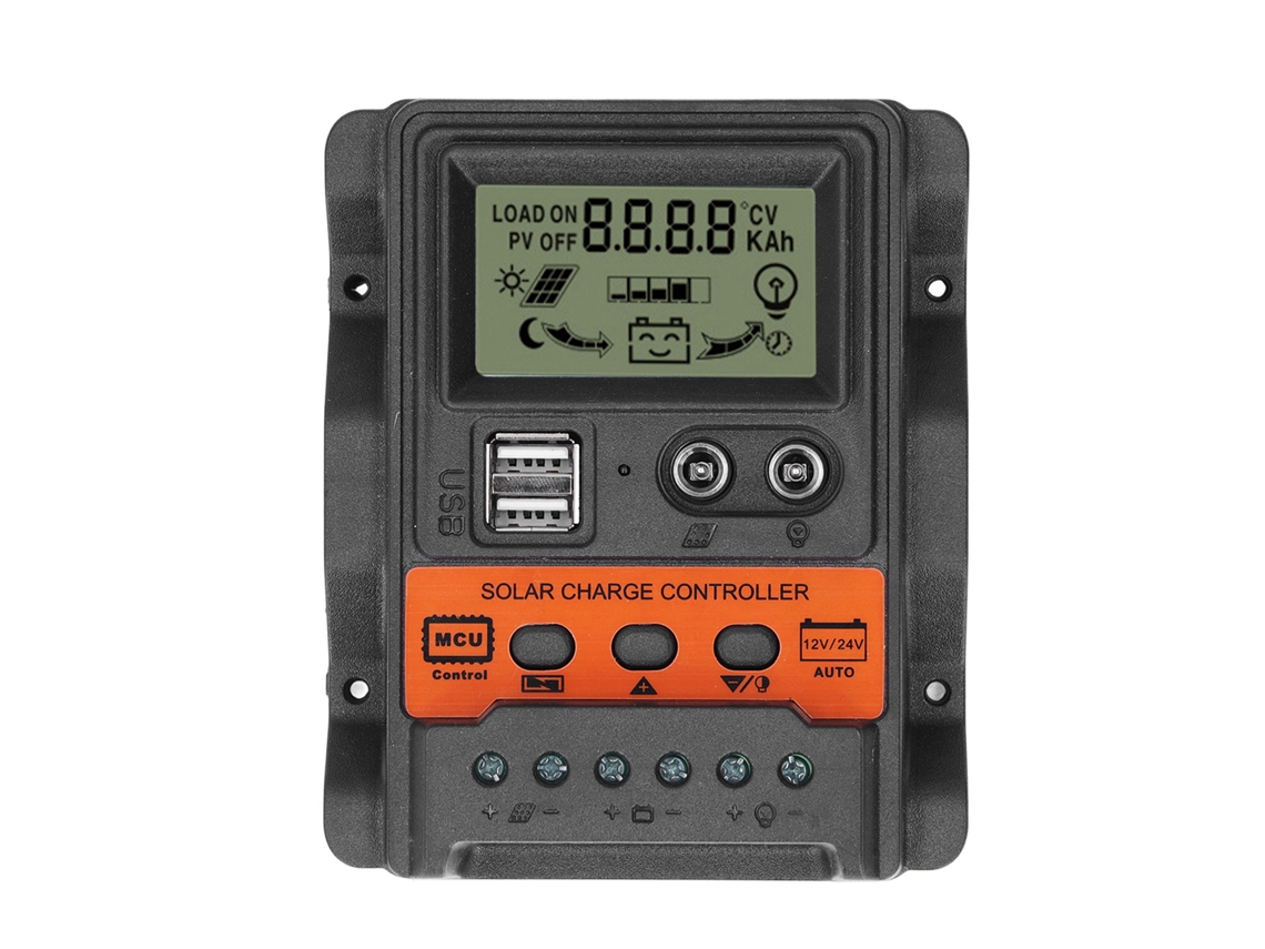 Controlador De Carga Solar Lcd 2 Salidas Usb Regulador Pwm 12v 24v 30a 390w 780w