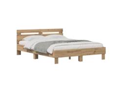 Cama De Matrimonio | Cama Para Adultos | Estructura De Cama Con Cabecera Roble Artesanal 140 X 200 Cm