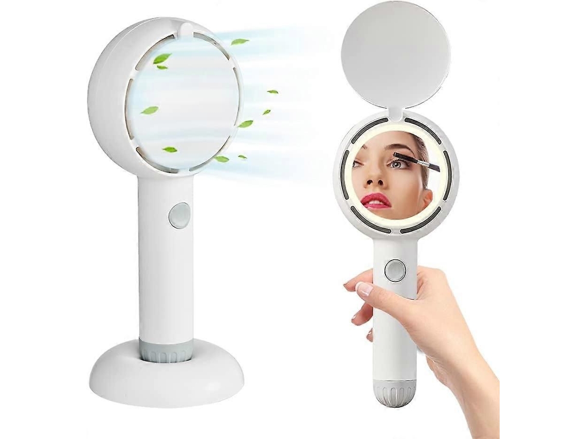 Mini Ventilador De Mão, Ventilador Portátil Recarregável A Bateria Com Luz Led E Espelho De Maquiagem.