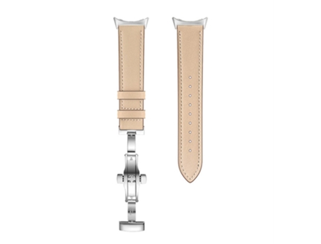 Correa de piel auténtica hebilla de mariposa para Google Pixel Watch - hebilla plateada/albaricoque