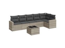 Maison Exclusive - Conjunto de sofá de jardín de 7 piezas con cojines, mimbre, gris claro