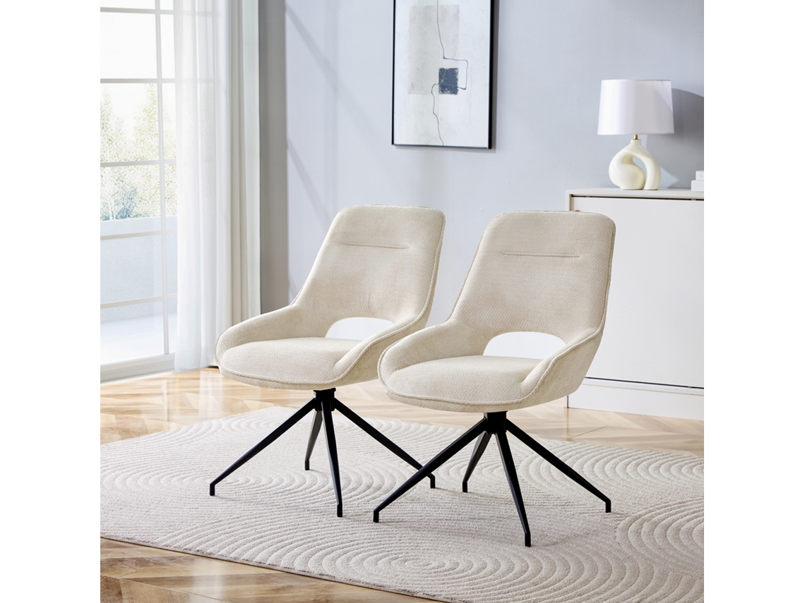 Silla De Comedor 2 Unidades - Giratoria 360°, Tela Transpirable, Patas Metálicas - Beige/negro