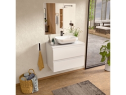 Mueble de lavabo con lavabo de cerámica y espejo, mueble de lavabo con 2 cajones, 60 x 55 x 46 cm, mueble de lavabo y encimera Bellobath color blanco.
